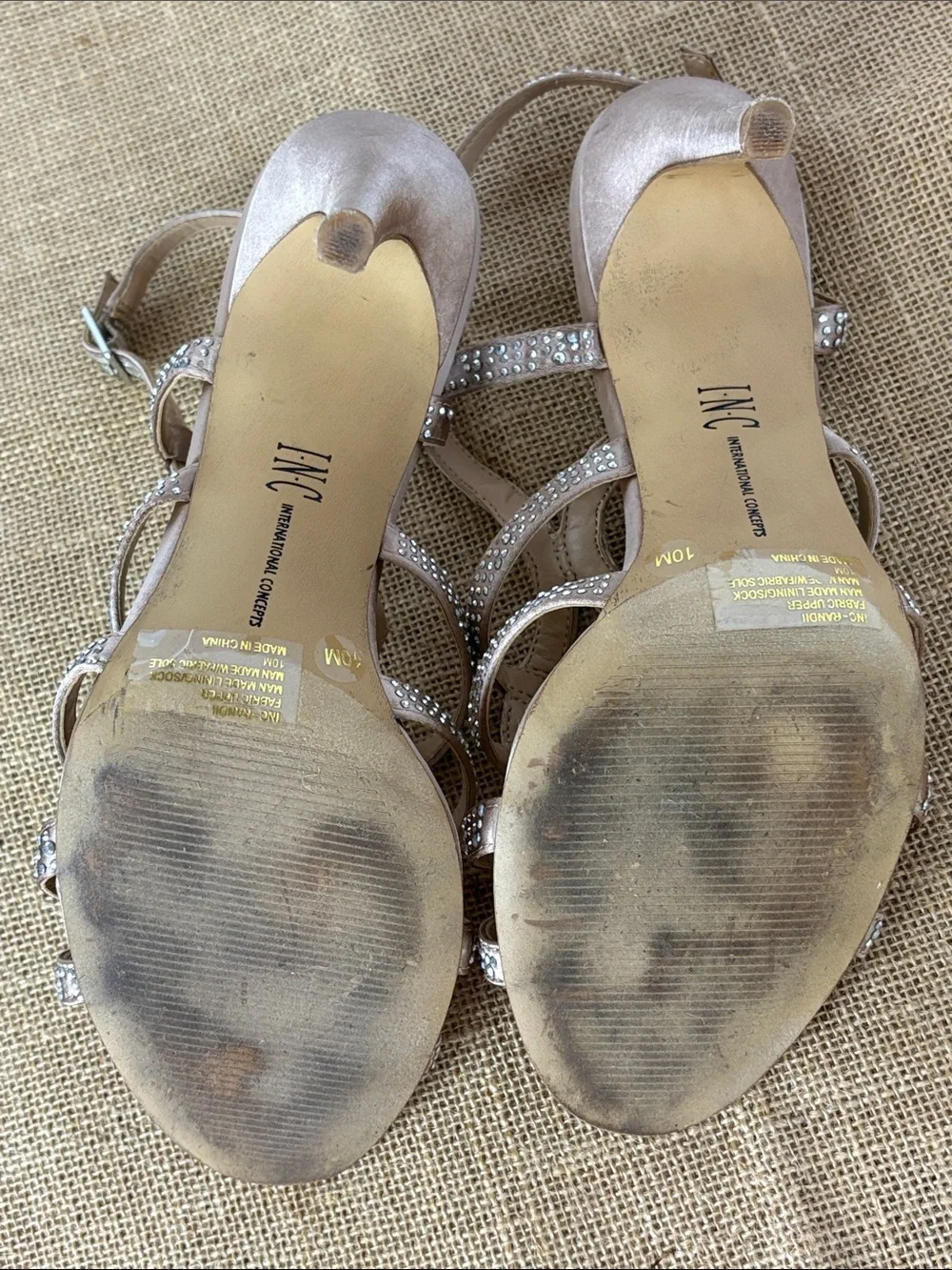 Women's Champagne Gold Strappy Studded High Heels Size 10